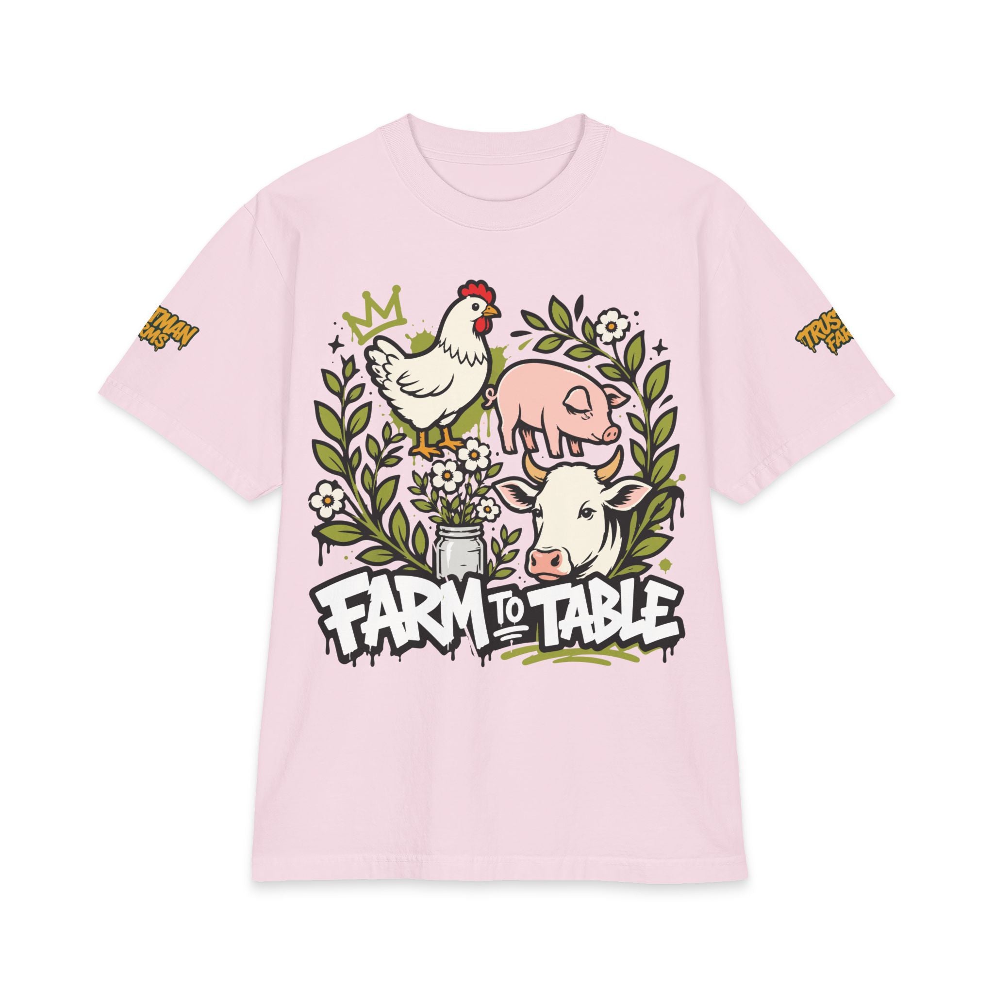 Farm to Table T-Shirt — Cute Chicken, Pig & Cow Illustration