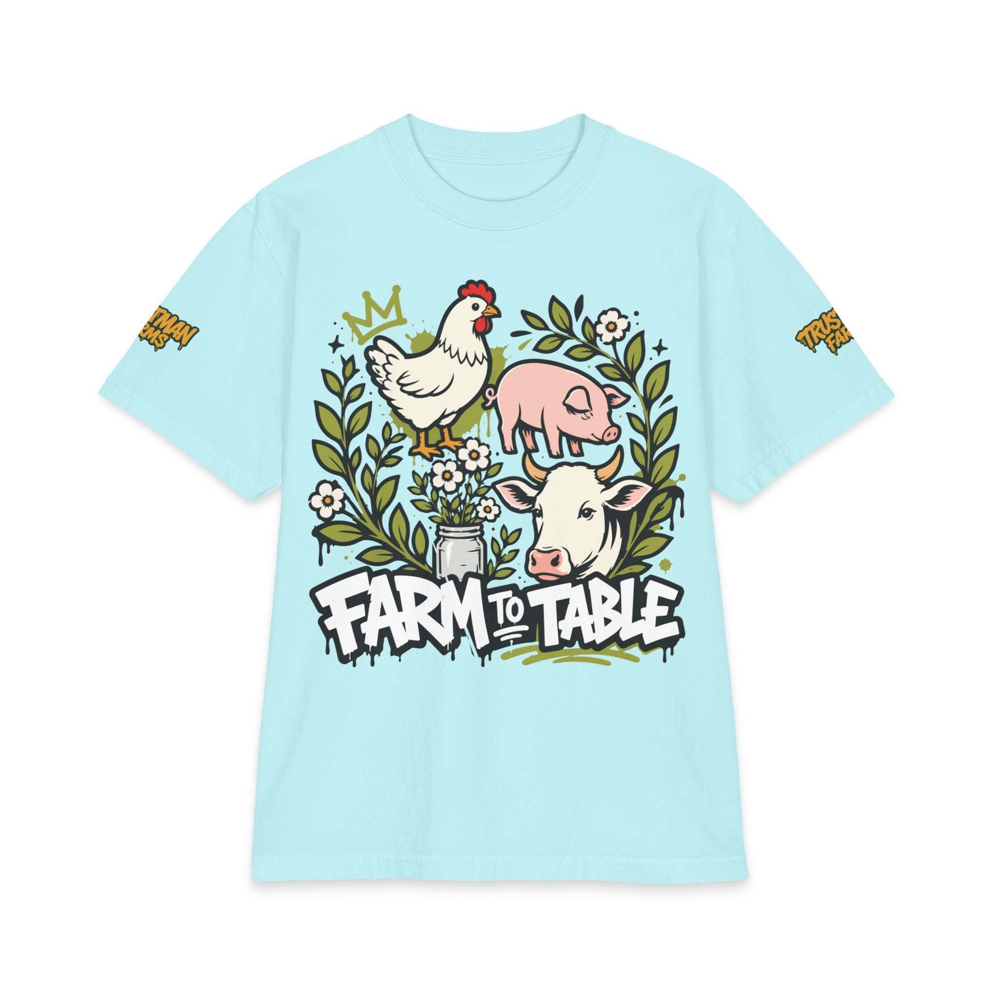 Farm to Table T-Shirt — Cute Chicken, Pig & Cow Illustration