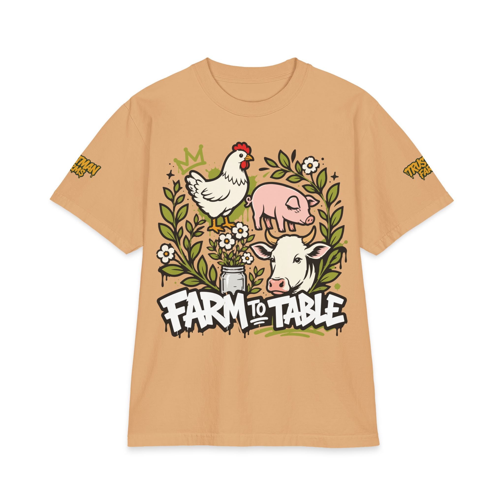 Farm to Table T-Shirt — Cute Chicken, Pig & Cow Illustration