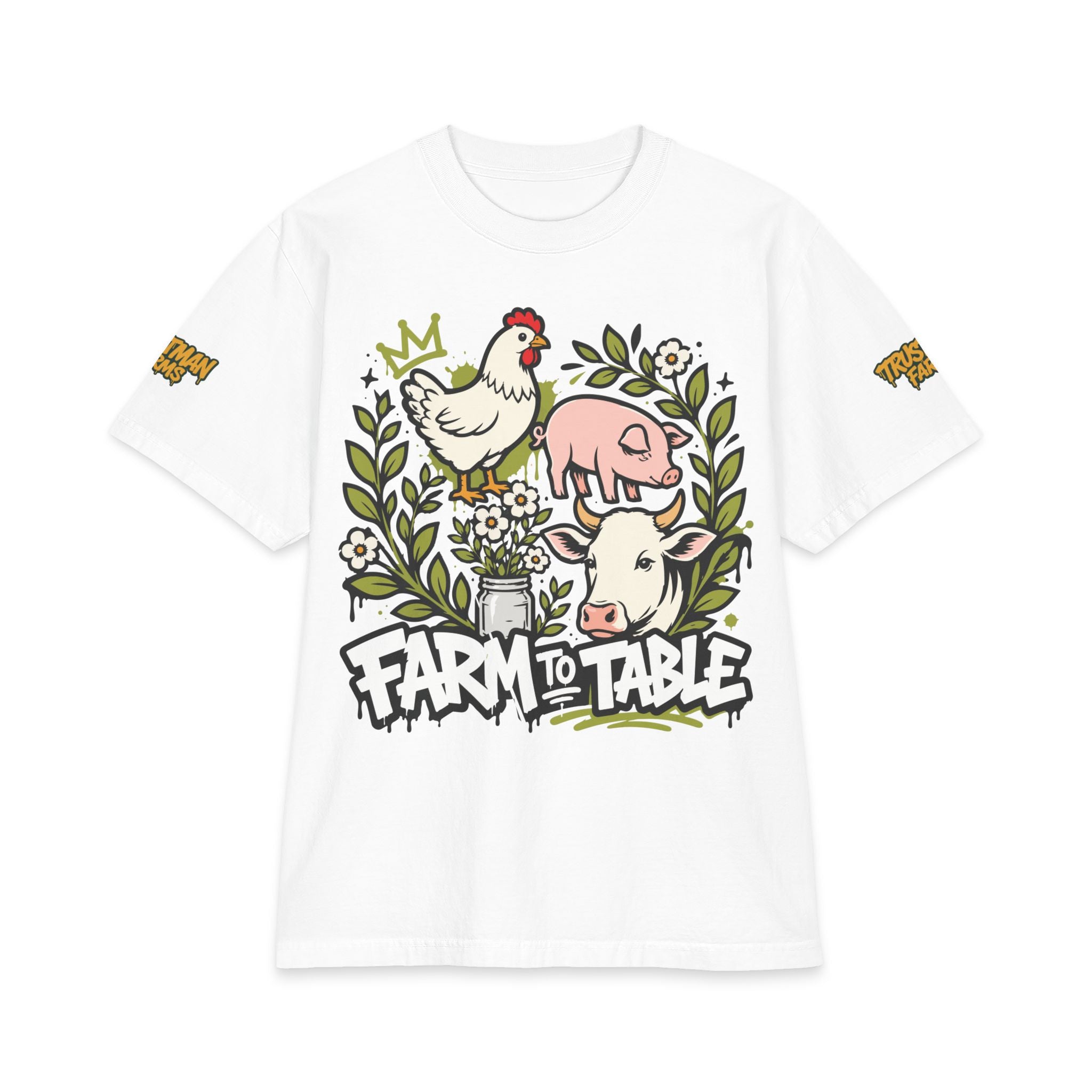 Farm to Table T-Shirt — Cute Chicken, Pig & Cow Illustration